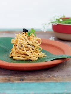 Sea urchin linguine with tobiko caviar & yuzu cream