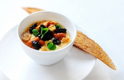 Sea urchin with scrambled eggs and ossetra caviar