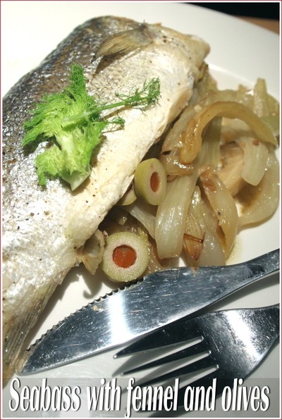 Seabass stuffed with fennel and olives