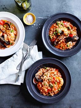 Seafood and barley stew (Orzo alla marinara)
