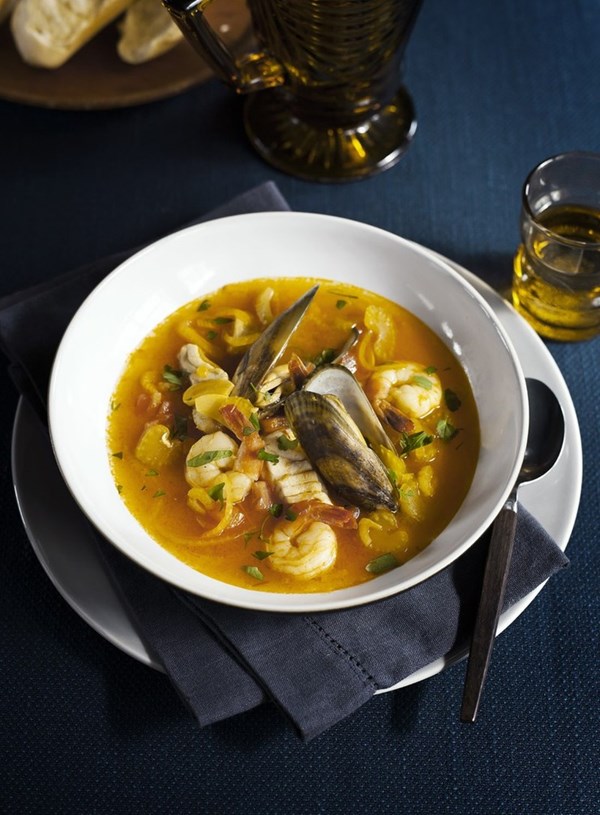 Seafood and tomato saffron broth