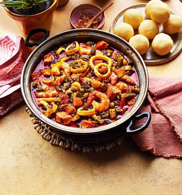 Seafood okra soup and semo [Emeka Frederick]