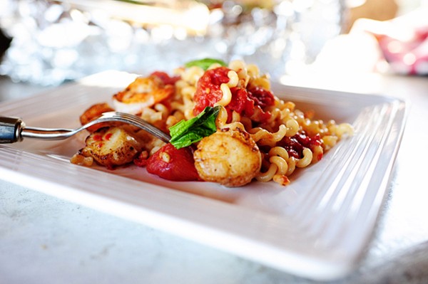Seafood pasta in a foil package