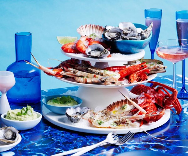 Seafood platter with a  trio of sauces