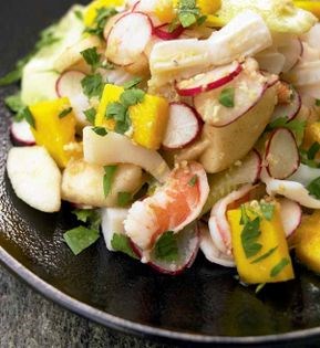 Seafood salad with pine nut mustard dressing (Haemul salad)