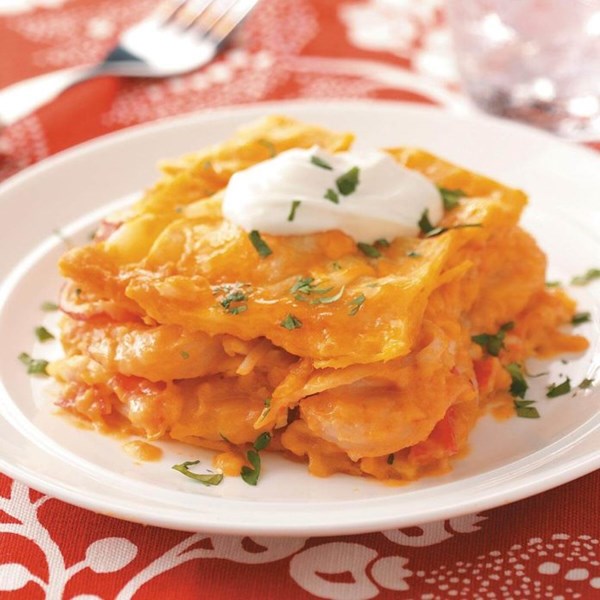 Seafood tortilla lasagna 
