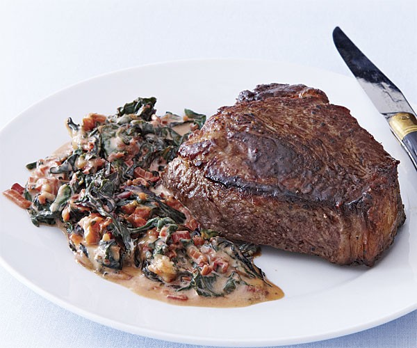 Sear-roasted rib-eye with creamed chard