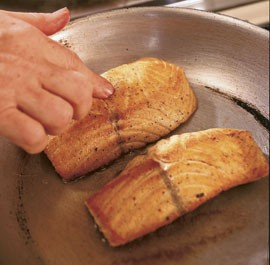 Sear-roasted salmon fillets with lemon-ginger butter