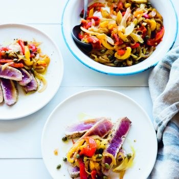 Seared ahi tuna with peperonata