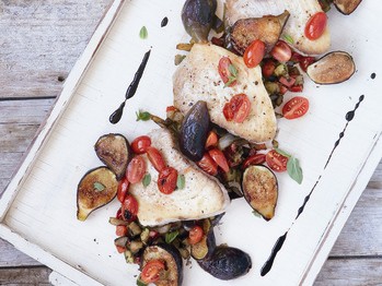Seared albacore with ratatouille and caramelized figs