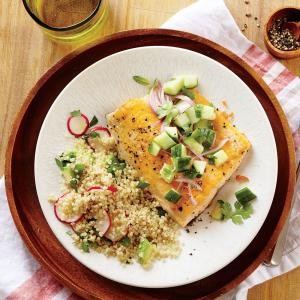 Seared Arctic char with cucumber relish