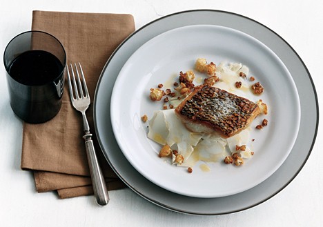 Seared bass with cauliflower duo