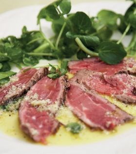 Seared beef with Parmesan dressing