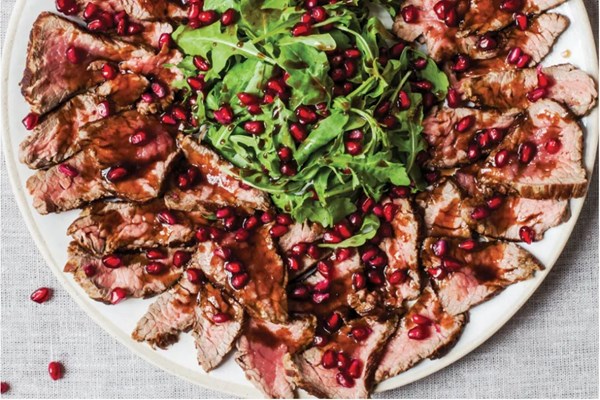 Seared beef with pomegranate and balsamic dressing