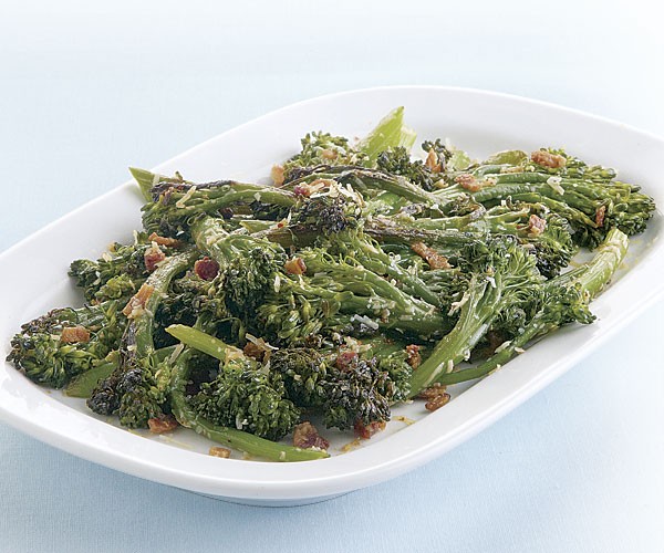 Seared broccolini with bacon and Parmigiano