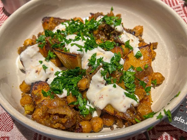 Seared butternut squash with crispy curried chickpeas