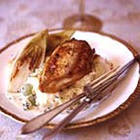 Seared chicken breasts with celery and grapes