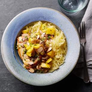 Seared chicken with mango salsa & spaghetti squash