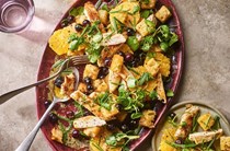 Seared chicken with orange & blueberry salad and croutons