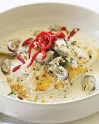 Seared cod with spicy mussel aioli