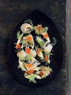 Seared cuttlefish with preserved lemon, celery, miso ranch and kombu