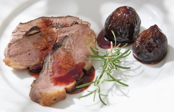 Seared duck breast with fresh figs and black currant sauce