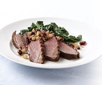 Seared duck breasts with pear-bourbon relish