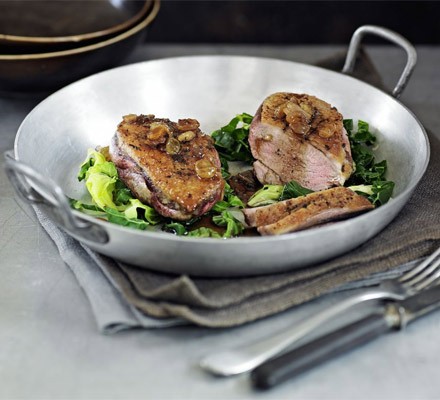 Seared duck with agrodolce sauce