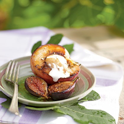 Seared figs and white peaches with balsamic reduction