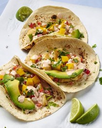 Seared fish tacos with mango salsa for one