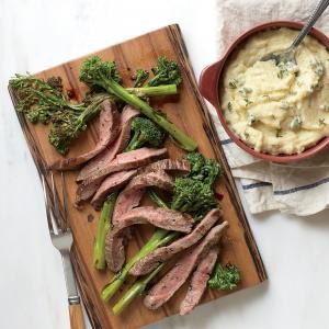 Seared flank steak with blue cheese polenta