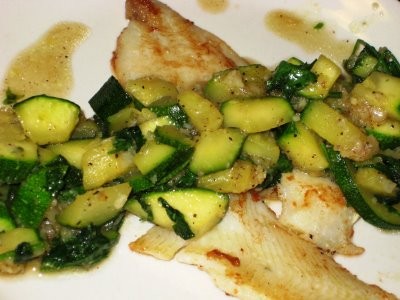 Seared flounder with zucchini and toasty garlic mojo