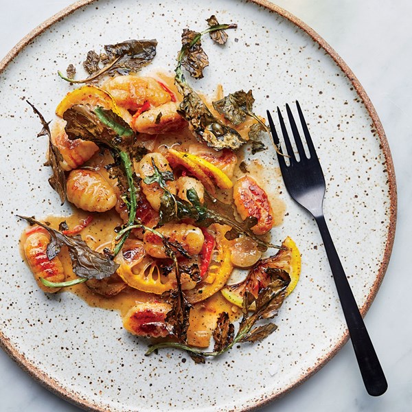 Seared gnocchi with roasted arugula