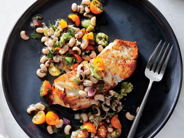 Seared grouper with black-eyed pea relish