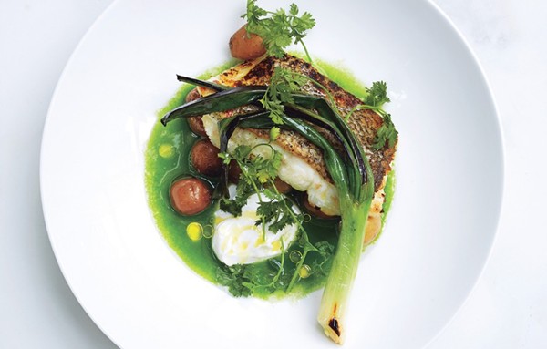Seared hake with baby potatoes and green sauce