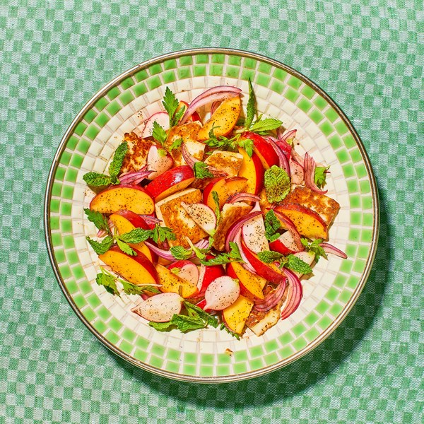 Seared halloumi cheese and nectarine salad