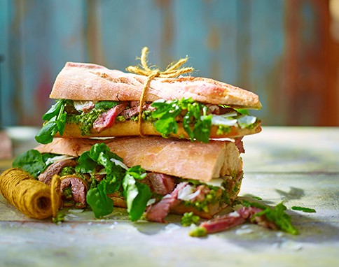Seared lamb & watercress pesto sandwiches