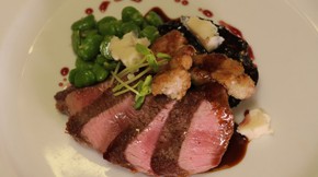 Seared lamb backstrap with sweetbreads, portobello mushrooms, Tinui blue and Pinot noir syrup