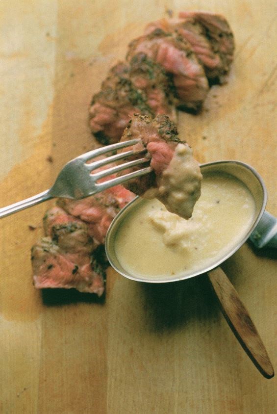 Seared lamb neck with garlic sauce
