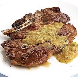 Seared lamb shoulder chops with mustard-dill pan sauce