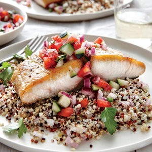 Seared mahimahi with tomato-cucumber relish