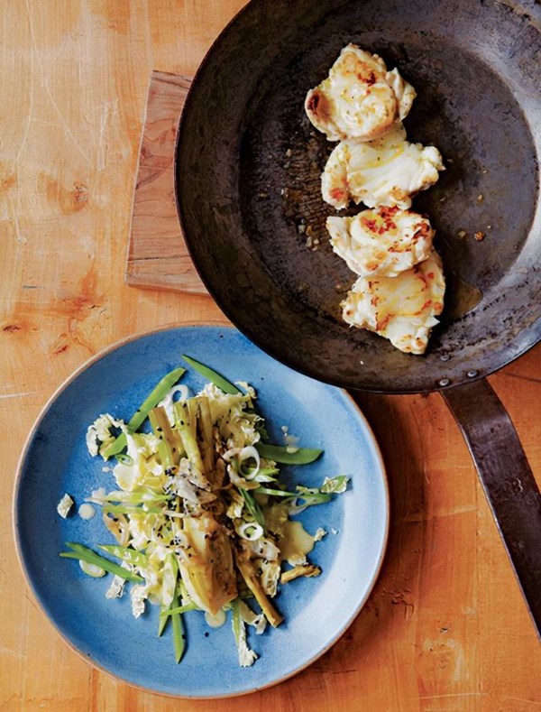 Seared monkfish and celery salad with Pernod dressing