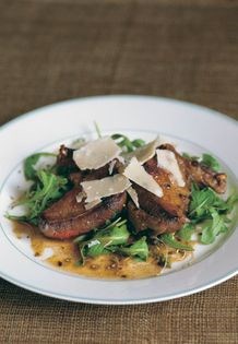 Seared pigeon breasts with balsamic vinegar, rocket and Parmesan