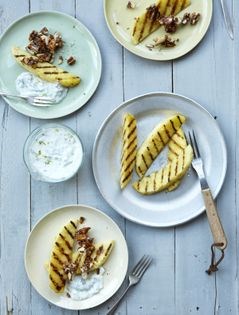 Seared pineapple, Brazil nut brittle and lime yogurt