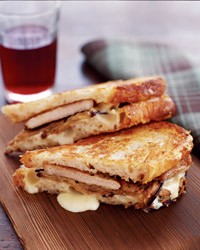 Seared pork and pickled eggplant panini
