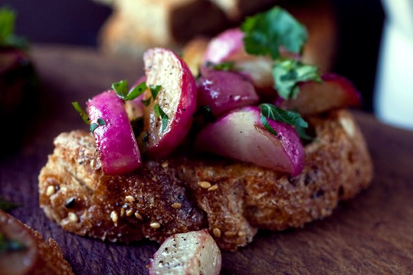 Seared radish crostini