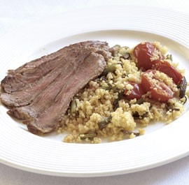 Seared rib-eye steak with summer couscous