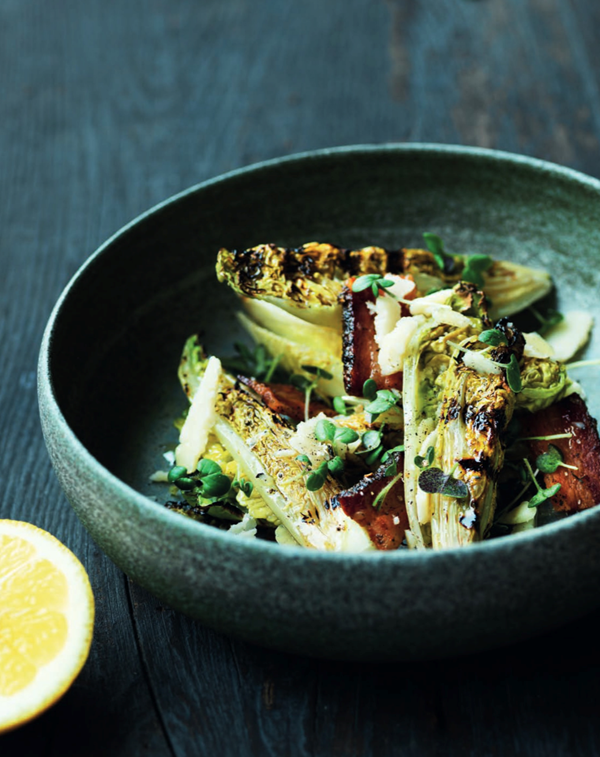 Seared romaine salad, bacon and Parmesan 