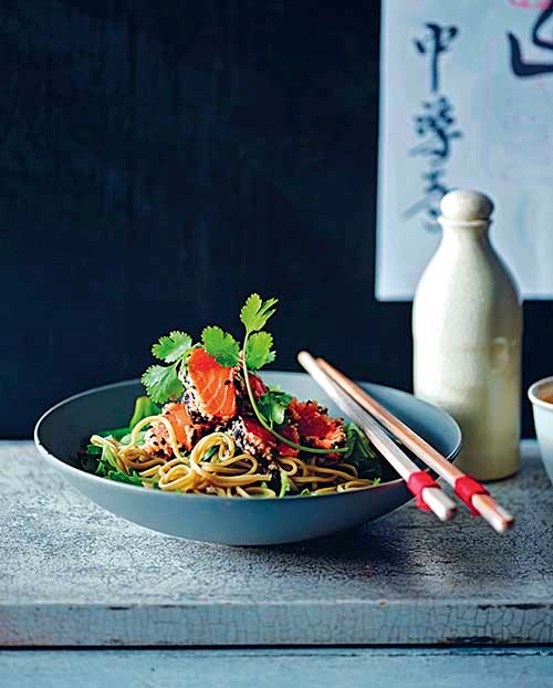Seared salmon and green tea noodle salad
