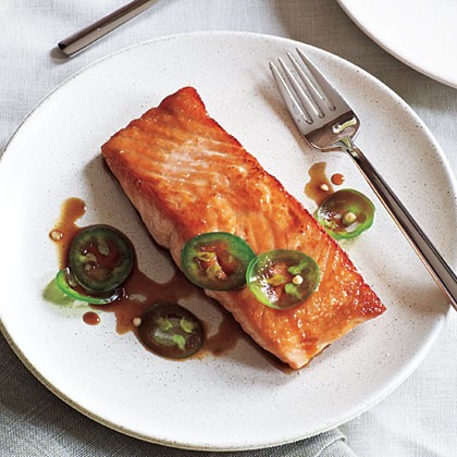 Seared salmon with jalapeño ponzu